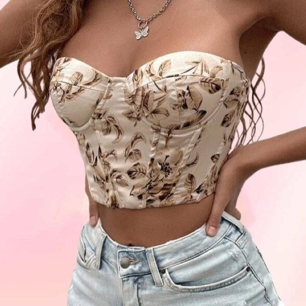 Floral Print Lace Up Crop Tube Top